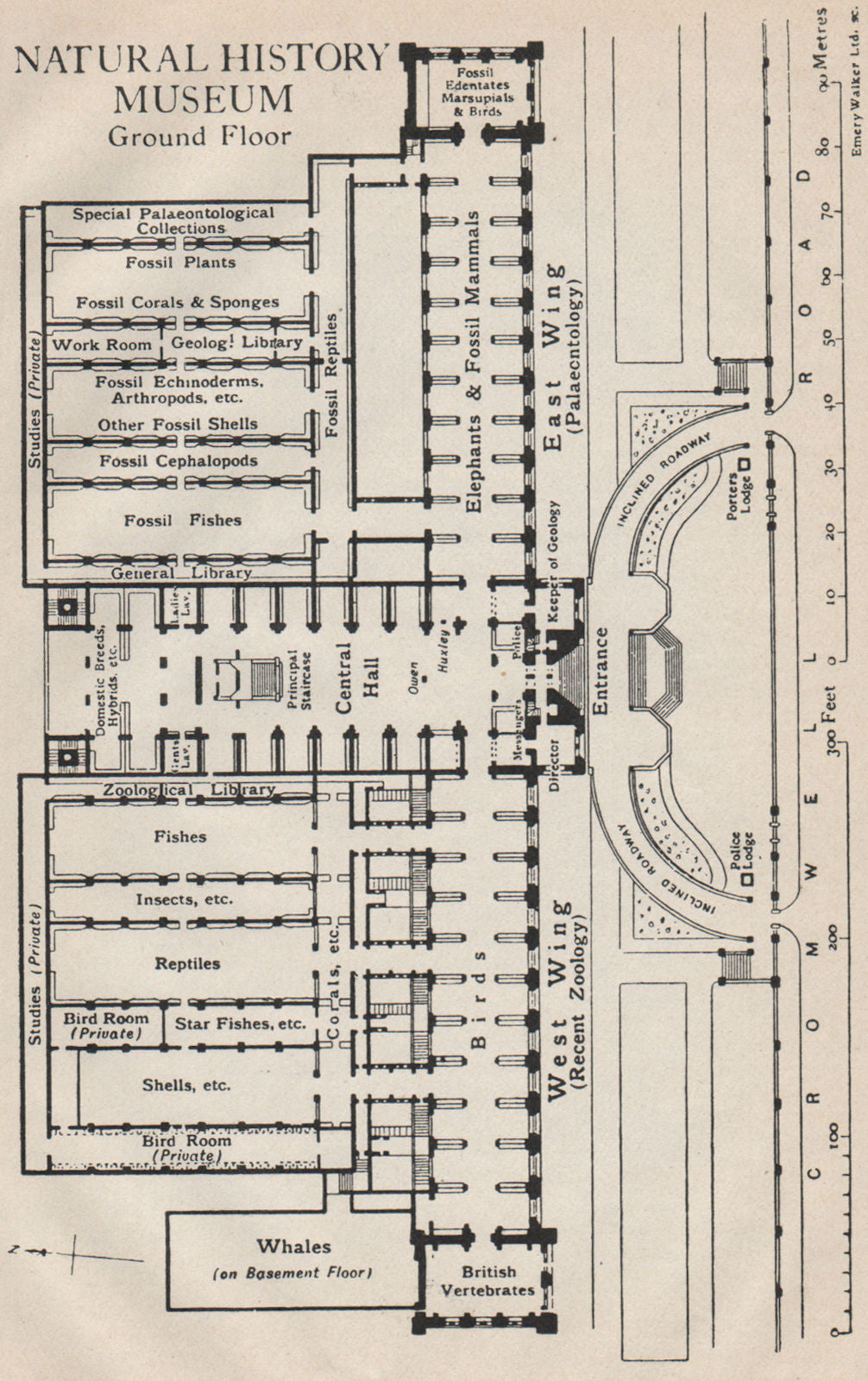 NATURAL HISTORY MUSEUM. Ground floor vintage plan. South Kensington 1927 map